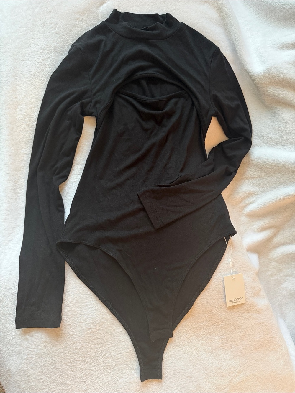 Mango Black Long-Sleeve Cutout Bodysuit